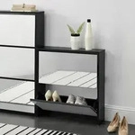 Schuhkipper Vogar mit 2 T&uuml;ren 67x63x17 cm Schwarz [en.casa]