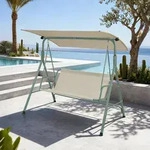 Hollywoodschaukel Satten 3-Sitzer 173x119x153 cm Hellgr&uuml;n/Beige [en.casa]
