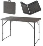 H&ouml;henverstellbarer Klapptisch Adelfia 120x60cm Rattanoptik, schwarz [en.casa]