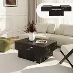 Ausziehbarer Couchtisch Lens 80x60x36 cm Marmoroptik, schwarz [en.casa]