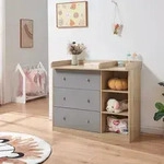 Wickelkommode Beldinupp mit Wickelaufsatz 93x110x55 cm Eicheoptik/Grau [en.casa]
