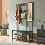 Garderobenst&auml;nder Napinerg mit Spiegel und Schuhregal 185x98x34 cm Schwarz...