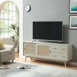 Fernsehschrank Susa mit Polyrattan-Front 160x40x65 cm Beige [en.casa]