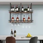 Weinregal Hubro 100x30x85 cm Schwarz/Walnussoptik [en.casa]