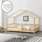 Kinderbett Kn&auml;tten 90x200 cm mit Rausfallschutz + Lattenrost +...