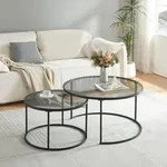 Couchtisch 2er Set Kokkola Rauchglas [en.casa]