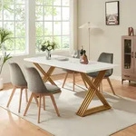 Esstisch Hujaari f&uuml;r 6 Personen Marmoroptik, wei&szlig; / Gold [en.casa]