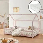 Kinderbett Sisimiut mit Matratze 140x200 cm Rosa / Wei&szlig; [en.casa]
