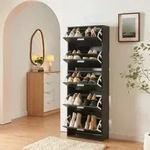 Schuhschrank Sykkylven 169x60x24 cm mit 5 Klappen Schwarz [en.casa]