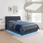 LED Polsterbett Tr&ouml;stiar mit Matratze 140x200 cm Leinen Blau [en.casa]