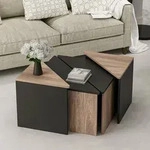 Couchtisch-Set Frederikshavn 4 tlg. Eicheoptik / Schwarz [en.casa]