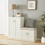 Schuhschrank L&oslash;ten mit Sitzbank 120x36x97 cm Wei&szlig; [en.casa]