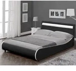 LED Polsterbett Valencia 140x200cm Schwarz mit wei&szlig;er Kante [Corium]