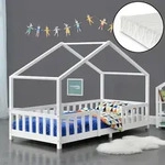 Kinderbett Treviolo 90x200 cm mit Kaltschaummatratze und Gitter Wei&szlig; [en.casa]