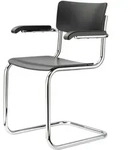THONET S 43 F Freischwinger mit Armlehnen Buche Chrome schwarz gebeizt