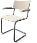 THONET S 43 F Freischwinger mit Armlehnen chrome Buche wei&szlig; lasiert