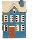IB Laursen Keramikhaus f&uuml;r Teelicht Nyhavn blau mit brauner T&uuml;r, 10 x 7.5 x...