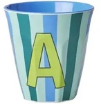 RICE Melamin Buchstabenbecher gestreift, A, blau