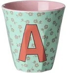 RICE Melamin Buchstaben-Becher mit Blumen Medium, A