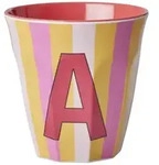 RICE Melamin Buchstabenbecher gestreift, A, rosa