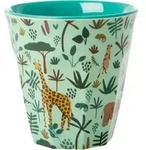 RICE Melamin Kinder Becher Medium Jungle Animals All Over, gr&uuml;n