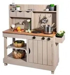Outdoor-Matschk&uuml;che f&uuml;r Kinder naturfarben 60 cm FSC&reg;-Zypressenholz, Edelstahl -