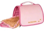 Reisetasche f&uuml;r Pl&uuml;schtiere 25x17x17 cm rosa Samt mit Netzbel&uuml;ftung, Tragehenkel -