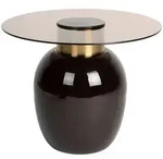 Beistelltisch Mohra S rund mit Glasplatte und goldfarbenem Zylinder - Beige