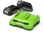Greenworks POWERALL 24V Starter Kit 2x 2Ah Akkus + Doppelladeger&auml;t