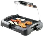 XL-Tischgrill m. Glasdeckel, Keramik-beschichtete Grillplatte, 2.200 W