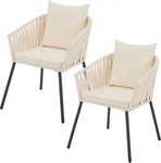 JUSKYS Rope St&uuml;hle 2er Set mit Sitz- & R&uuml;ckenkissen (Beige)