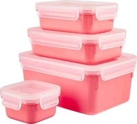 EMSA Frischhaltedosen-Set Clip & Close Color Edition, 4er-Set (Koralle) rot