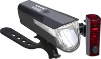 B&Uuml;CHEL Fahrrad Akkuleuchten-Set BLC 820 + DUO LED 80/40/15 Lux schwarz (ohne