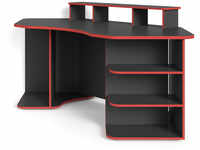 byLIVING Schreibtisch Thanatos (schwarz/rot, mit Monitoraufsatz)
