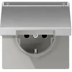 Jung SCHUKO-Steckdose mit Klappdeckel u. Schriftfeld (Aluminium)