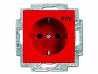 SCHUKO® Steckdosen-Einsatz mit Aufdruck " EDV" und gefärbtem Sockel (rot)