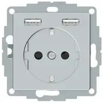 Merten SCHUKO-Steckdose mit USB Ladeger&auml;t, System M (aluminium matt)