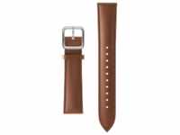 leather curved wristband brown, silver buckle, 18mm