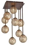 Deckenleuchte, braun-gold, Landhaus-Stil, 9 Spots, lichtdurchl&auml;ssig, rost