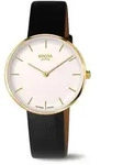 Boccia Damen Armbanduhr 3327-04 Trend Titan gelbgold IP Lederband vegan schwarz