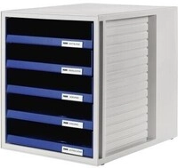 Han Schubladenbox 1401-14 DIN A4 5Schubf&auml;cher PS blau/lichtgrau 127214050