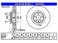 Bremsscheibe ATE 24.0134-0103.1 (2 Stk.) für Audi A7 Sportback A6 C7 A8 D4