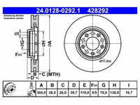 Bremsscheibe ATE 24.0128-0292.1 (2 Stk.) für Jeep Fiat Renegade 500x Compass