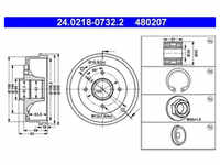 Bremstrommel ATE 24.0218-0732.2 (2 Stk.) für Renault Dacia Super 5 9