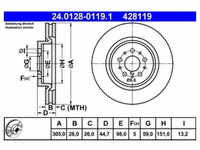 Bremsscheibe ATE 24.0128-0119.1 (2 Stk.) für Alfa Romeo Spider Gtv 156 147