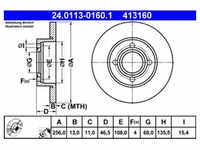Bremsscheibe ATE 24.0113-0160.1 (2 Stk.) für Audi 80 B3 100 C2 Avant