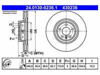 Bremsscheibe ATE 24.0130-0236.1 (2 Stk.) für Audi A6 Allroad C7
