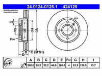 Bremsscheibe ATE 24.0124-0125.1 (2 Stk.) für Ford Escort V Turnier
