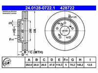 Bremsscheibe ATE 24.0128-0722.1 (2 Stk.) für Honda Legend II