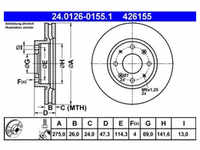 Bremsscheibe ATE 24.0126-0155.1 (2 Stk.) für Kia Cerato I